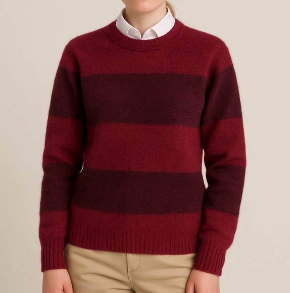 Officine Générale Men’s Scotland Striped Pure New Wool Sweater Burgundy Plum S - Picture 4 of 11